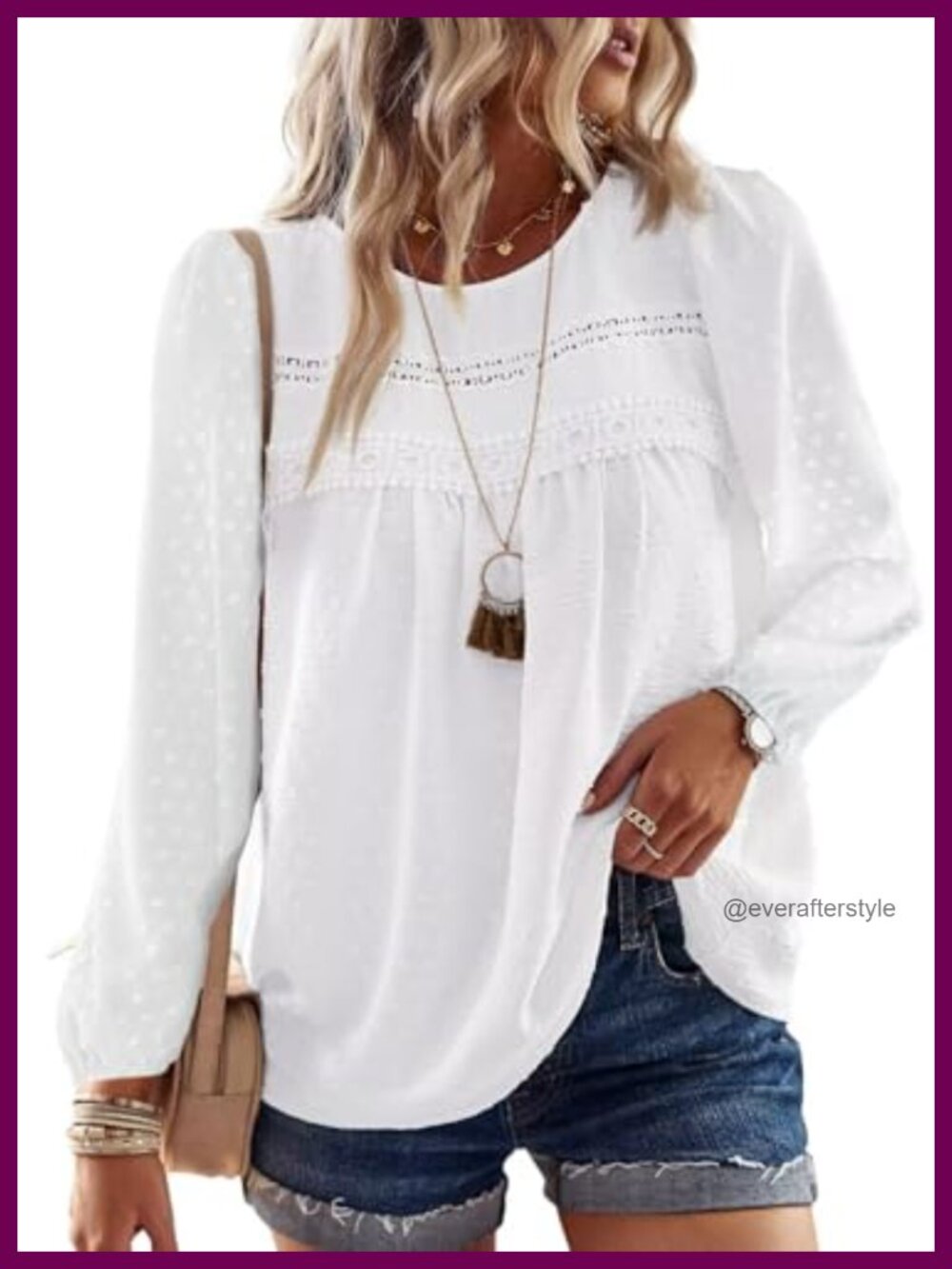 Flowy Boho Crochet Lace Long Sleeve Peasant Top